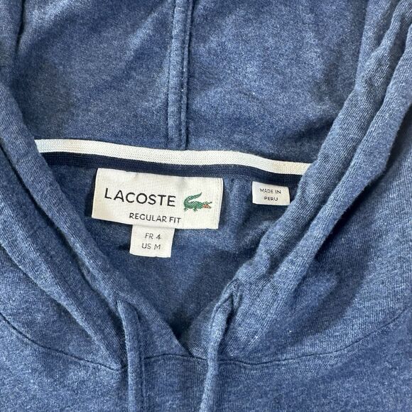 Lacoste Shirt Mens Medium Hooded Long Sleeve Hoodie Croc Logo Blue Drawstring - Picture 3 of 5